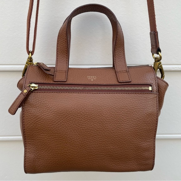 Fossil Tessa chestnut leather small satchel bag purse with crossbody strap - Picture 3 of 16